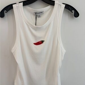 White Tank Top with Red Chili Embroidery